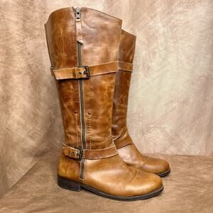 Matisse Militia Leather Calf High Riding Boots Tan Buckle Straps Western Indie